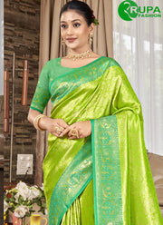 Divine Parrot Green Color Kanjivaram Silk Designer Traditional Party Wear Saree